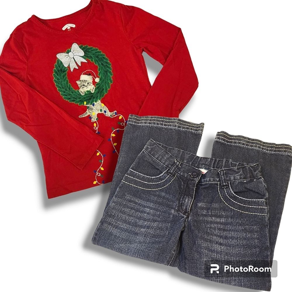 Holiday Shirt & Flare Jeans Outfit Bundle Sz 6 Plus